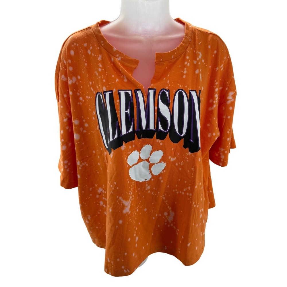 WEAR Erin Andrews Clemson Tigers Orange Bleach Splatter Tee Shirt Womens XXL NEW